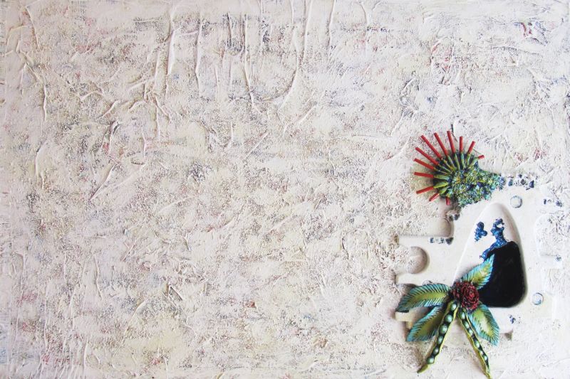 Natura e artificio, polimaterico con materiali naturali e industriali riciclati 120x80